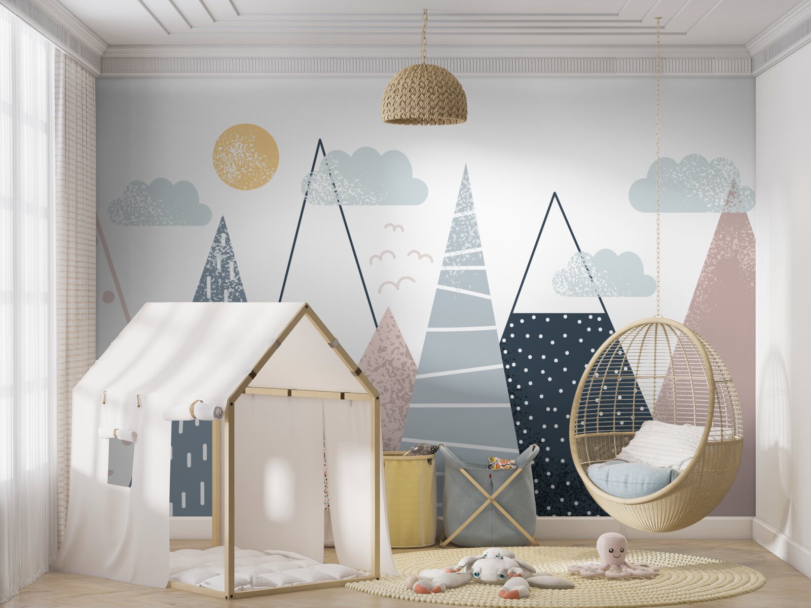 Fotobehang bergtoppen worden verlicht door de zon