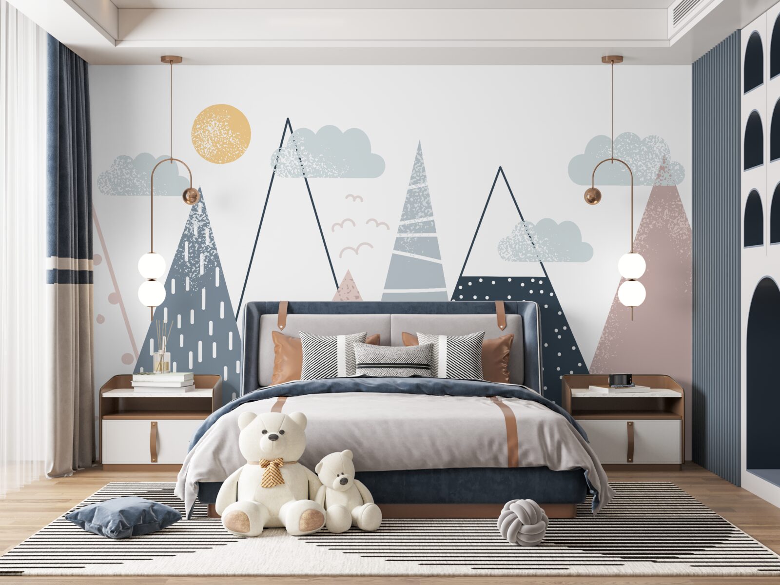 Fotobehang bergtoppen worden verlicht door de zon