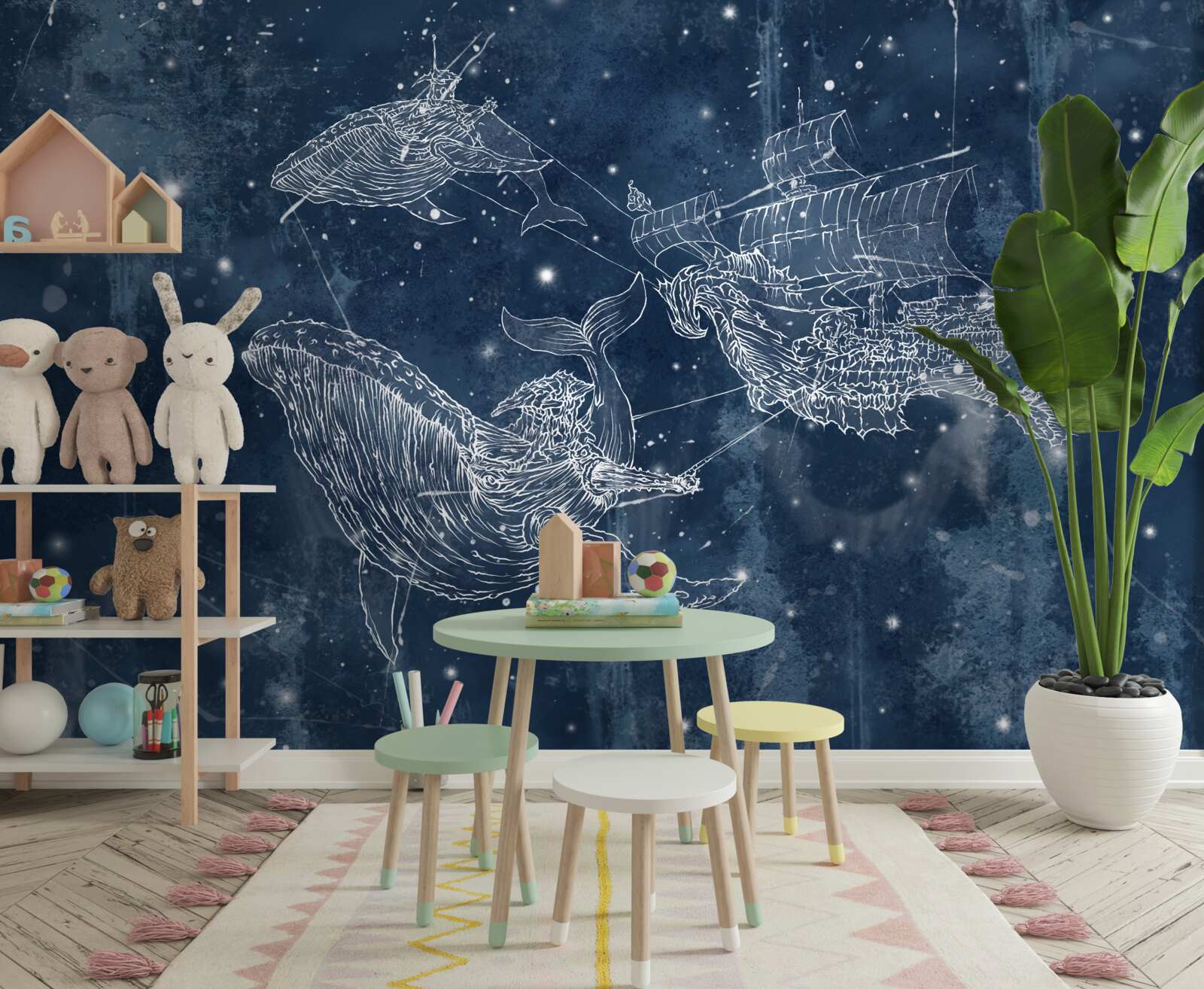 Fotobehang het schip waarnaar de sterren in het sterrenbeeld walvis op weg zijn