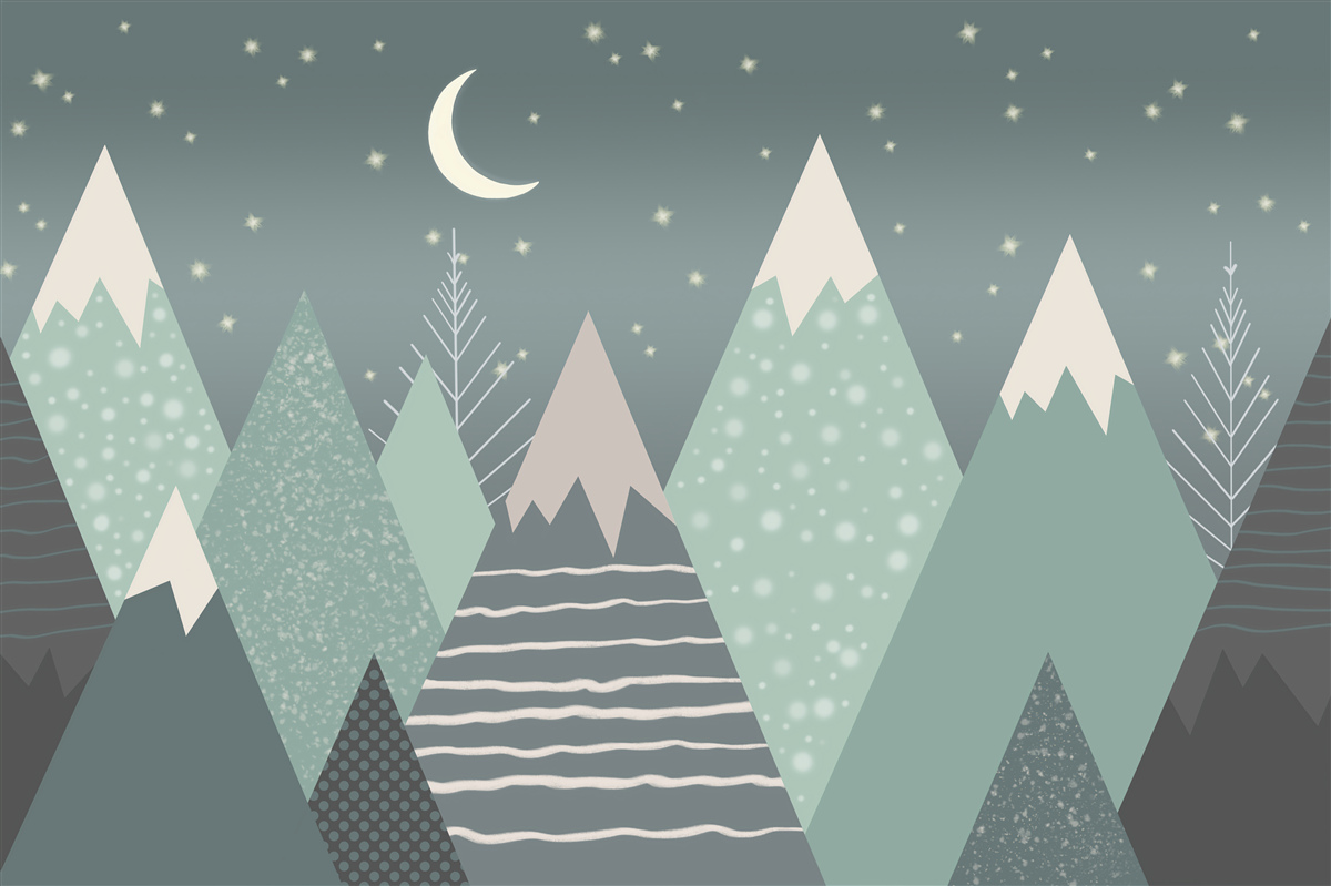 Fotobehang bergen in het maanlicht