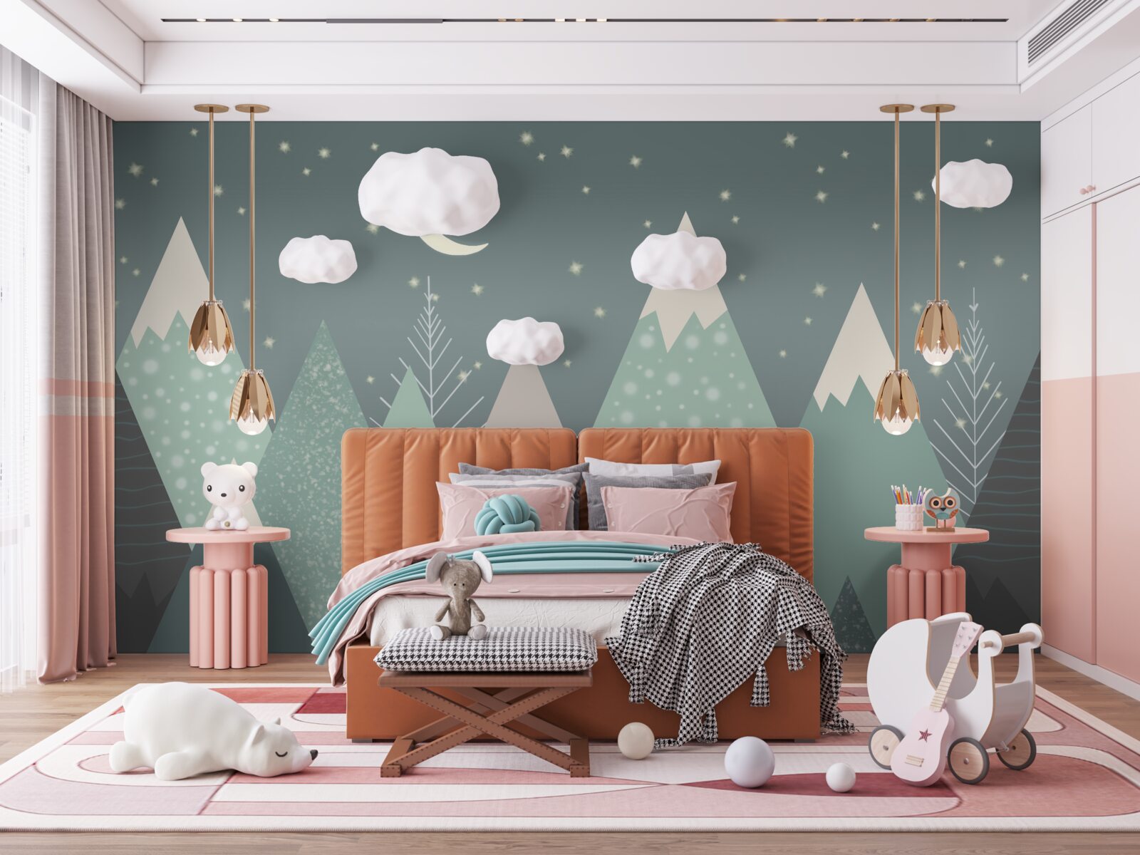 Fotobehang bergen in het maanlicht