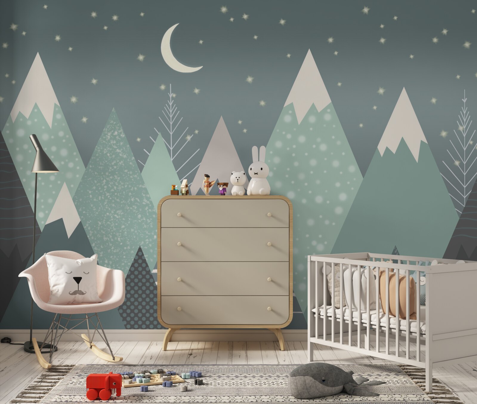 Fotobehang bergen in het maanlicht