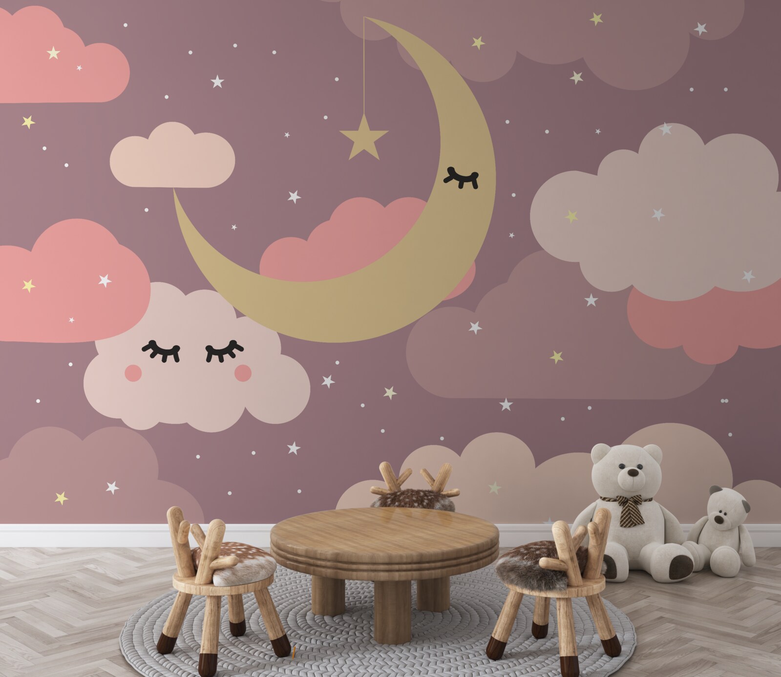 Fotobehang de maan en een klein wolkje met ogen