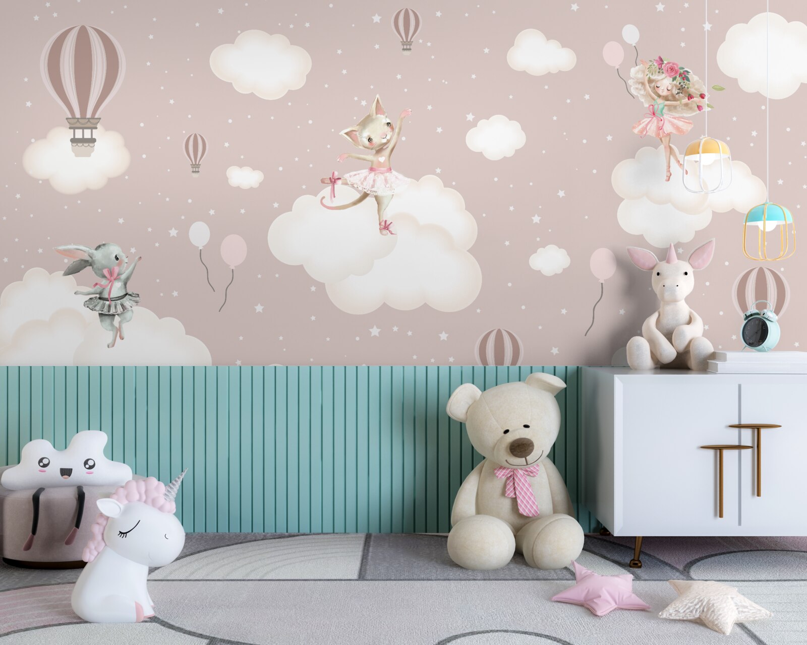 Fotobehang betoverende wezens verlichten de wolken