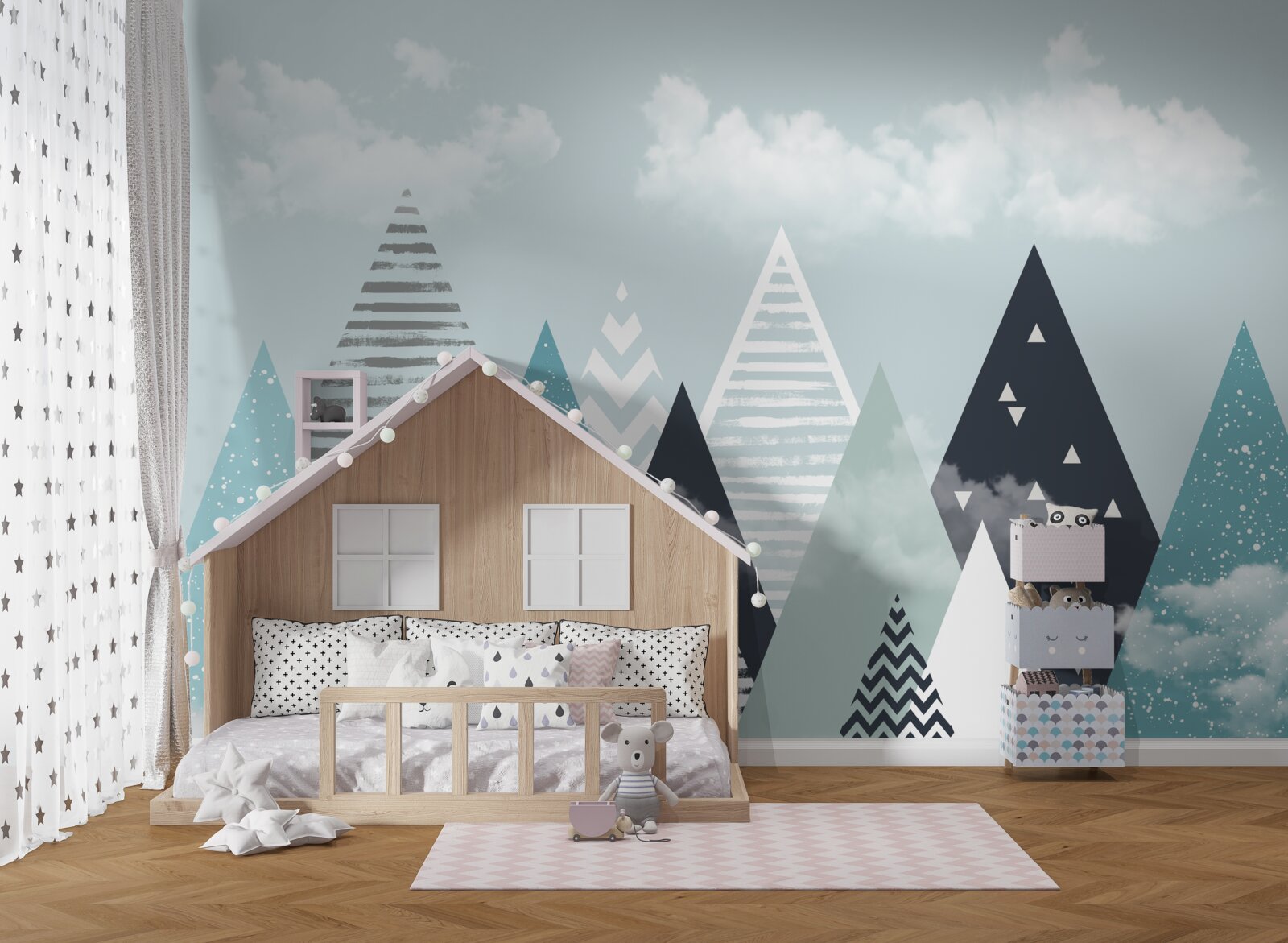 Fotobehang contourfoto's van bergen van verschillende schalen en tinten