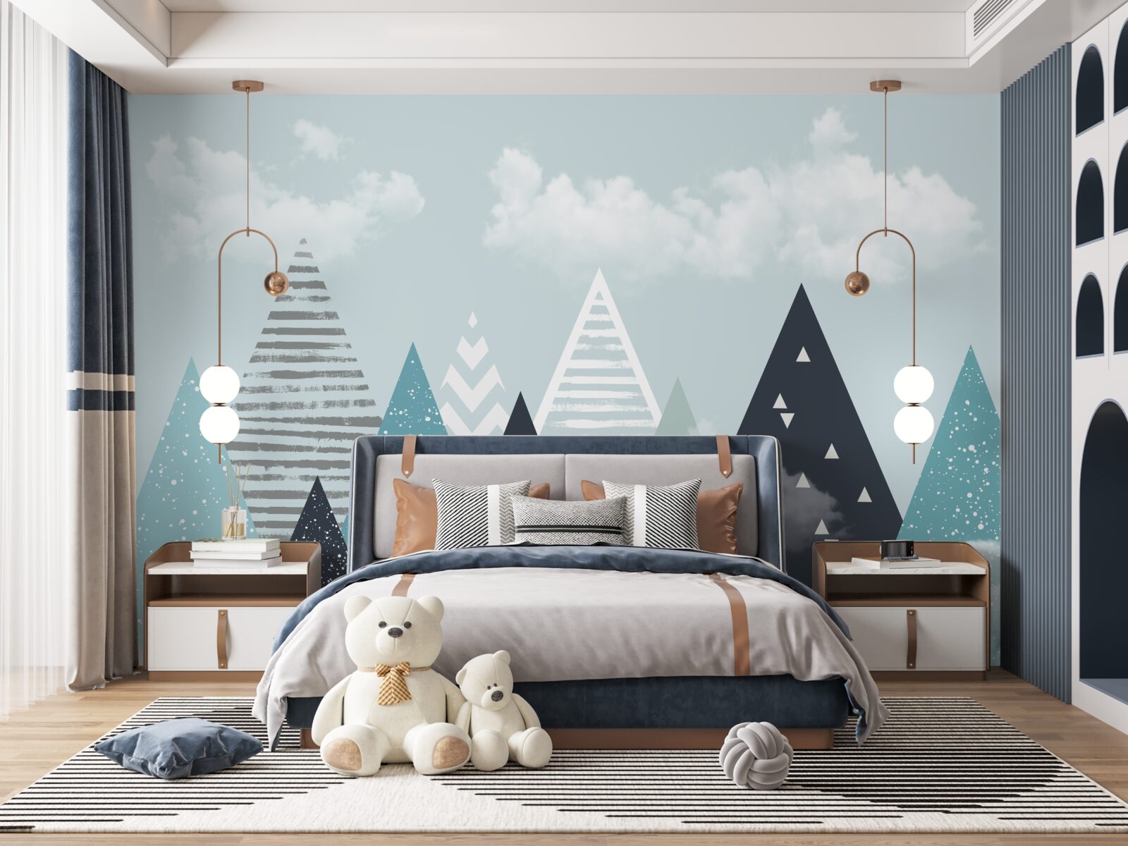 Fotobehang contourfoto's van bergen van verschillende schalen en tinten