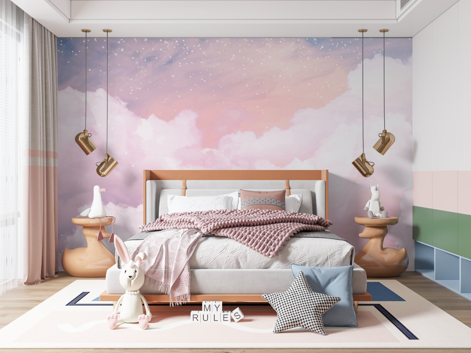 Fotobehang zachtroze wolken