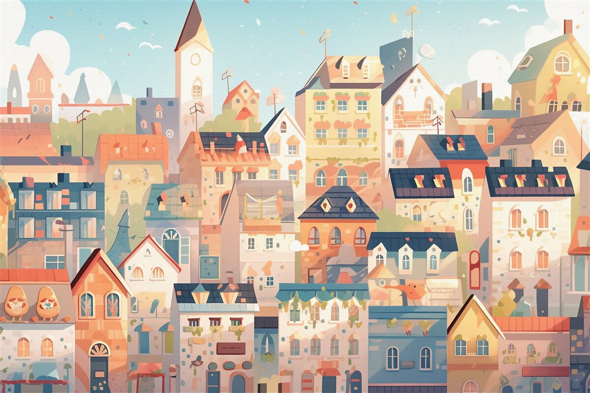 Fotobehang daken van stedelijke huizen