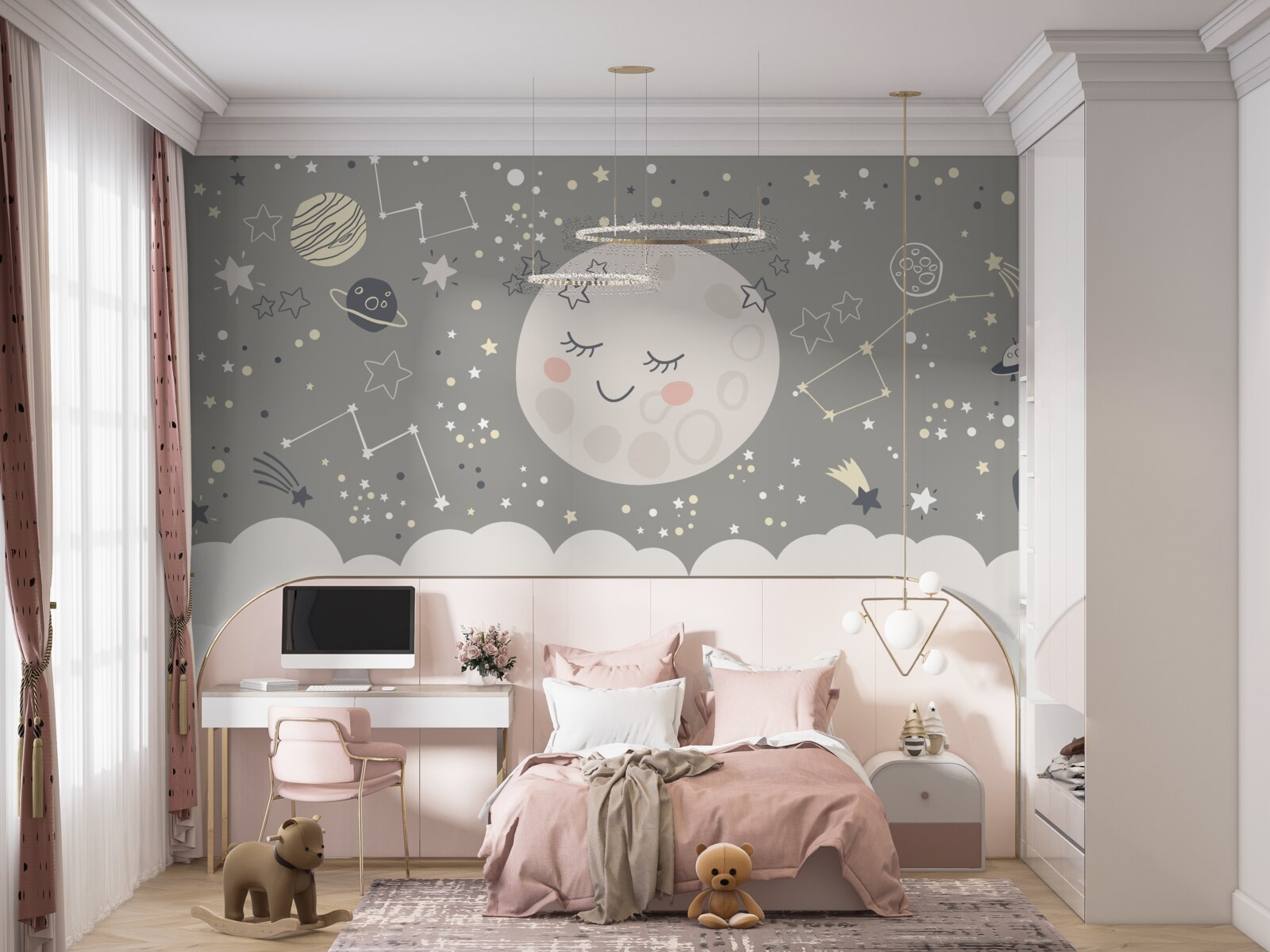 Fotobehang volle maan met gesloten oogleden