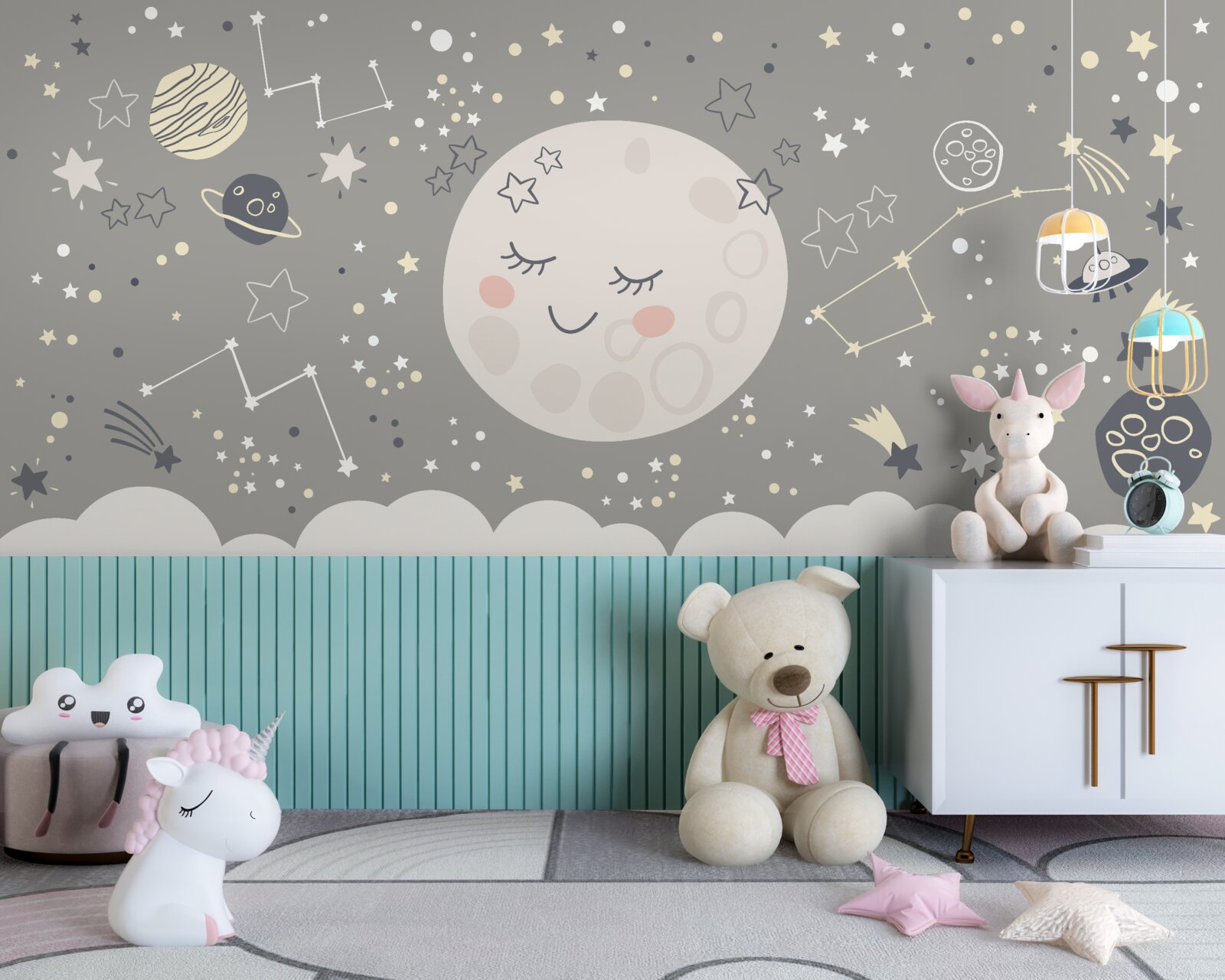 Fotobehang volle maan met gesloten oogleden