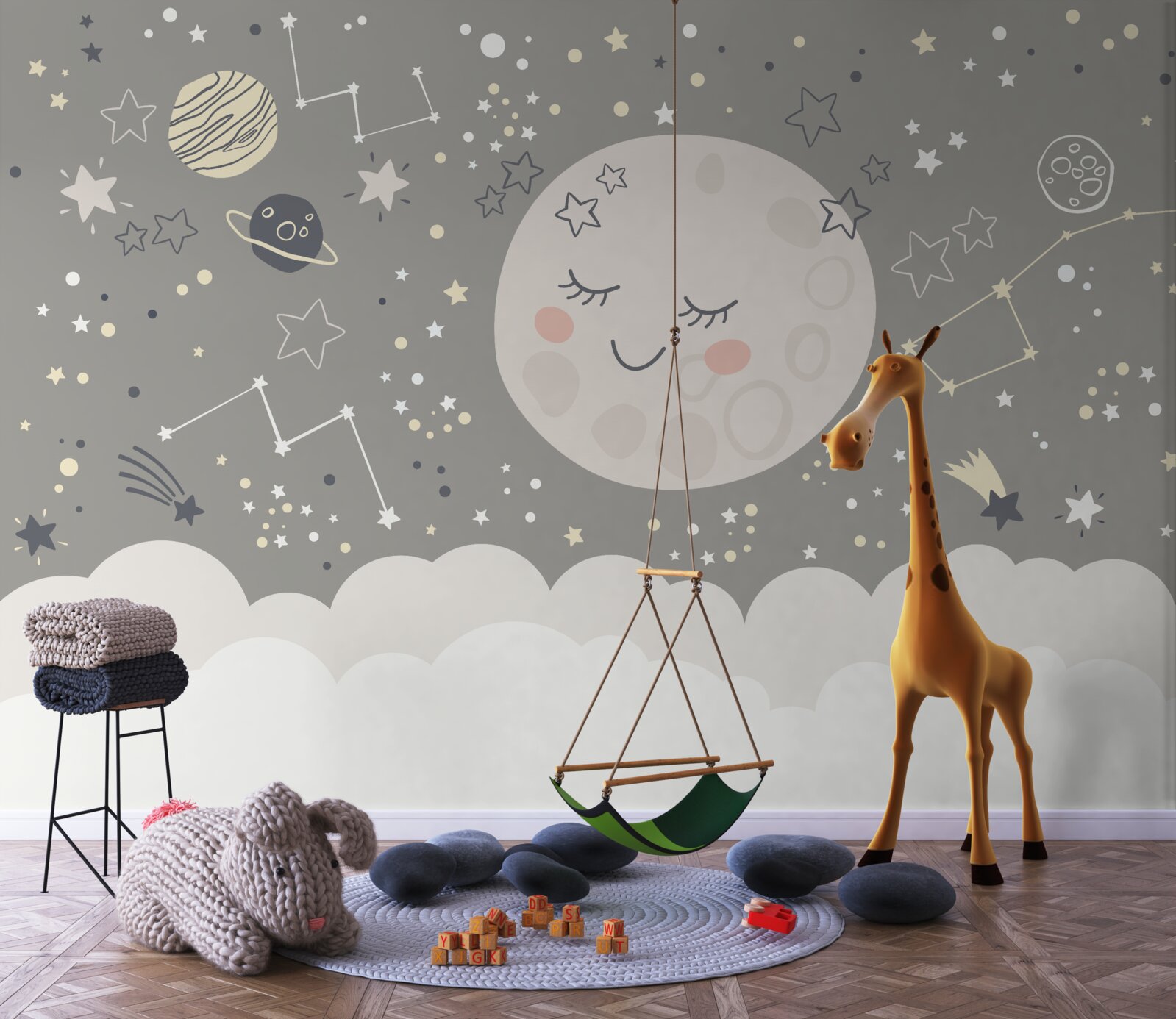 Fotobehang volle maan met gesloten oogleden