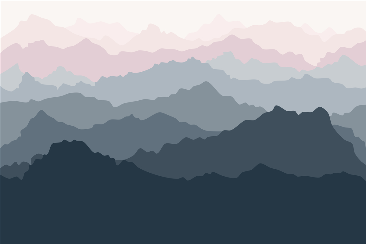 Fotobehang bergsilhouetten in verschillende tinten