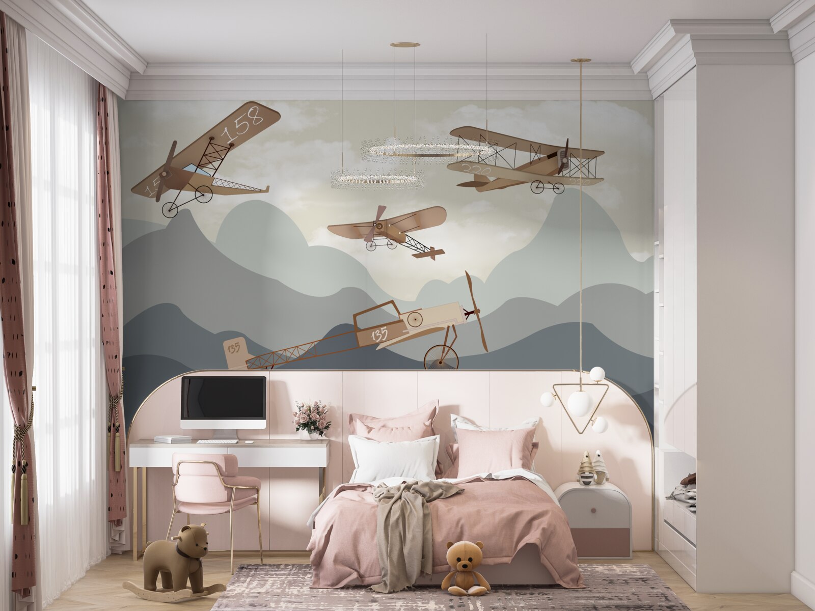 Fotobehang vluchten met vintage vliegtuigen