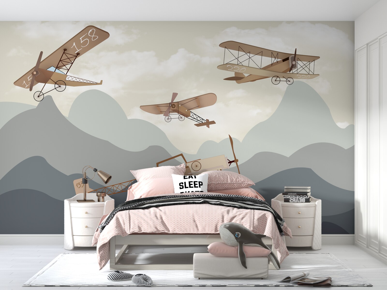 Fotobehang vluchten met vintage vliegtuigen