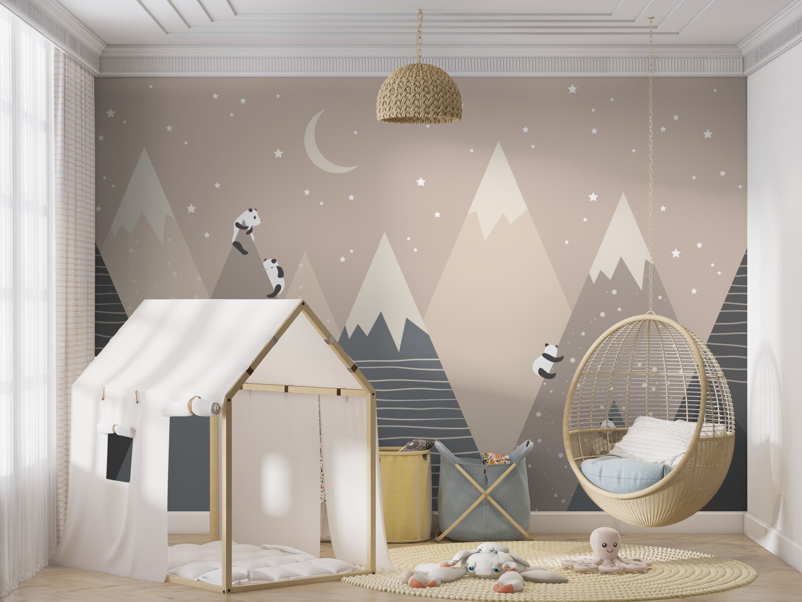 Fotobehang panda's beklimmen bergen