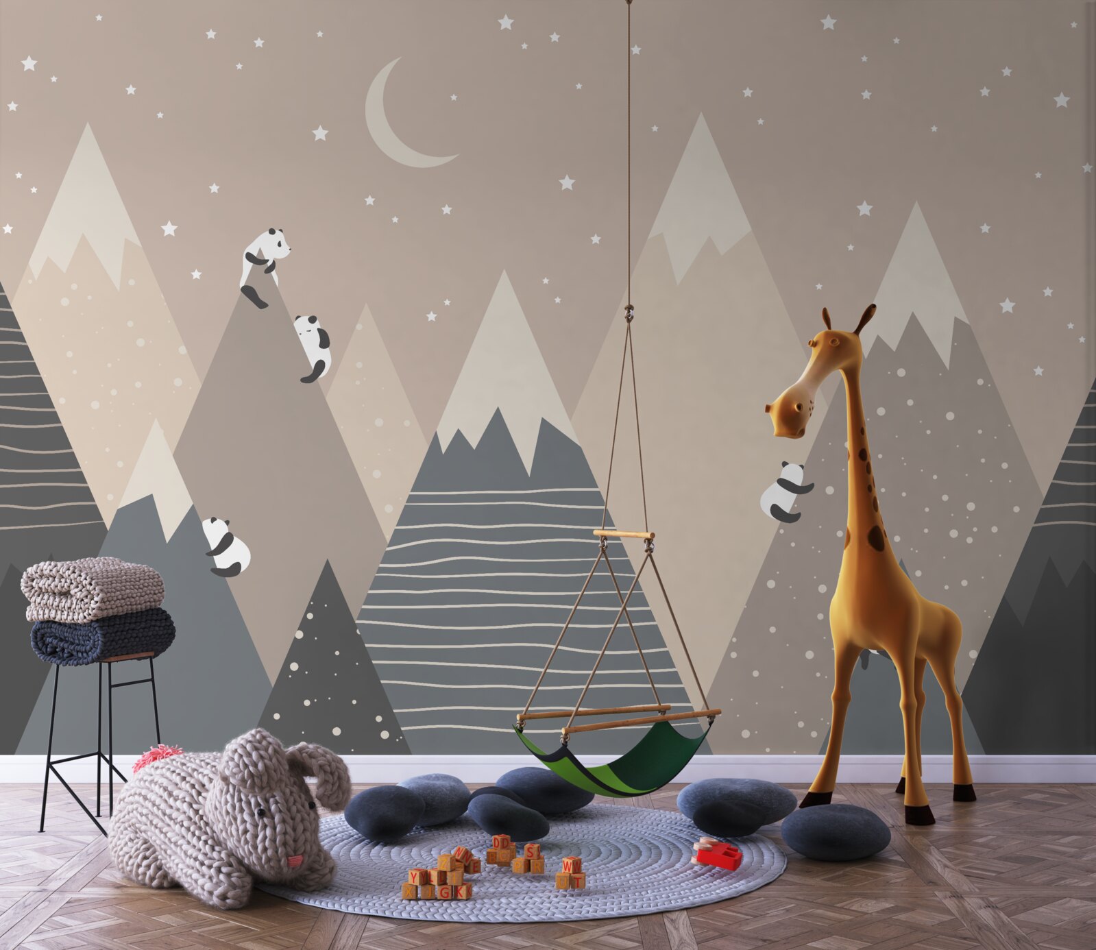 Fotobehang panda's beklimmen bergen