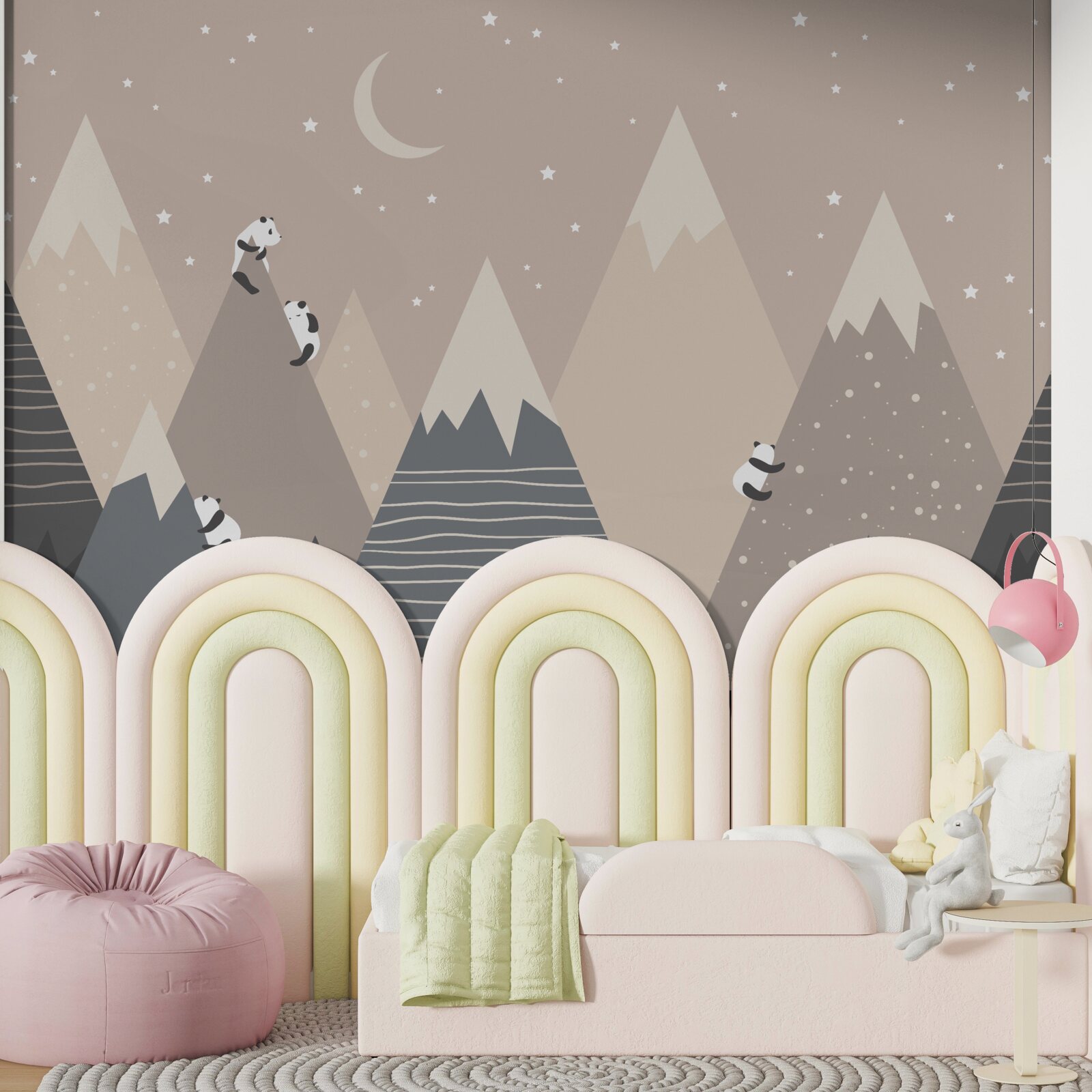 Fotobehang panda's beklimmen bergen