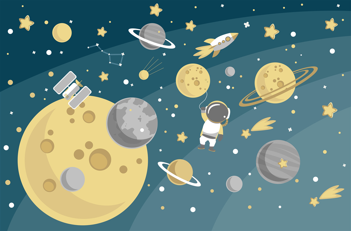 Fotobehang persoonlijkheid onder de diversiteit van planeten in de ruimte