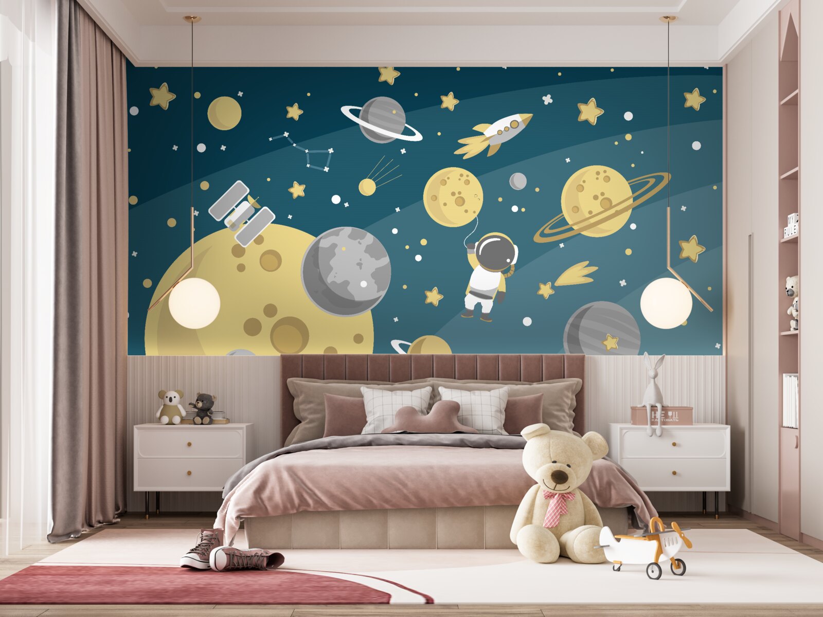 Fotobehang persoonlijkheid onder de diversiteit van planeten in de ruimte