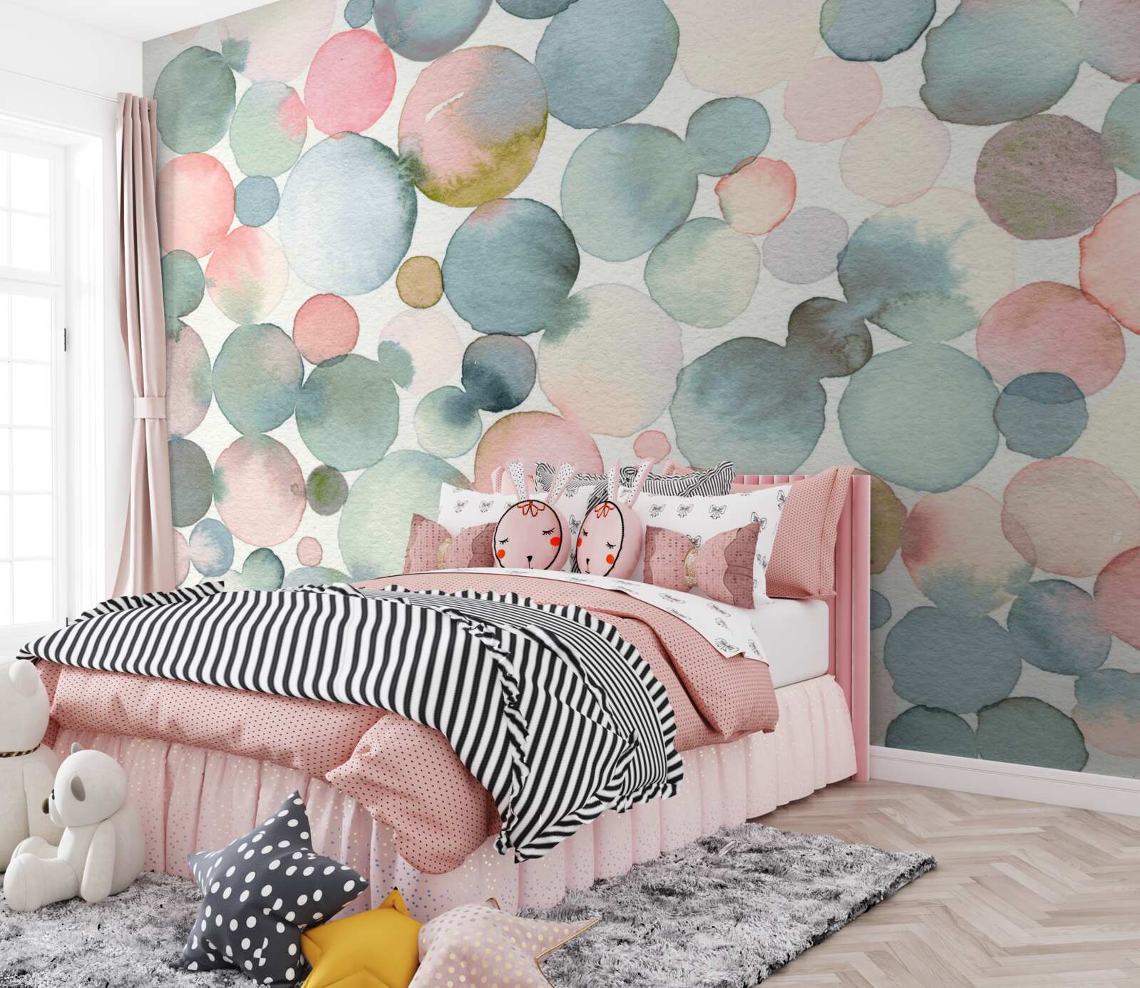 Fotobehang bubbels in verschillende tinten gevuld met waterverf