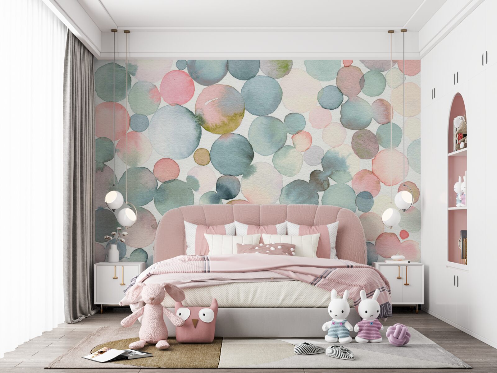 Fotobehang bubbels in verschillende tinten gevuld met waterverf