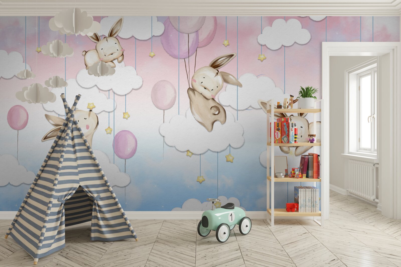 Fotobehang konijnen in de wolken