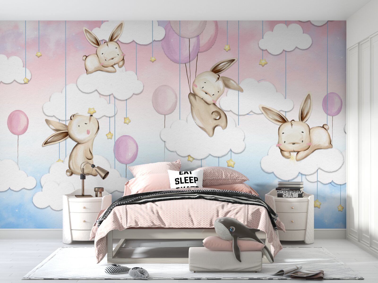 Fotobehang konijnen in de wolken