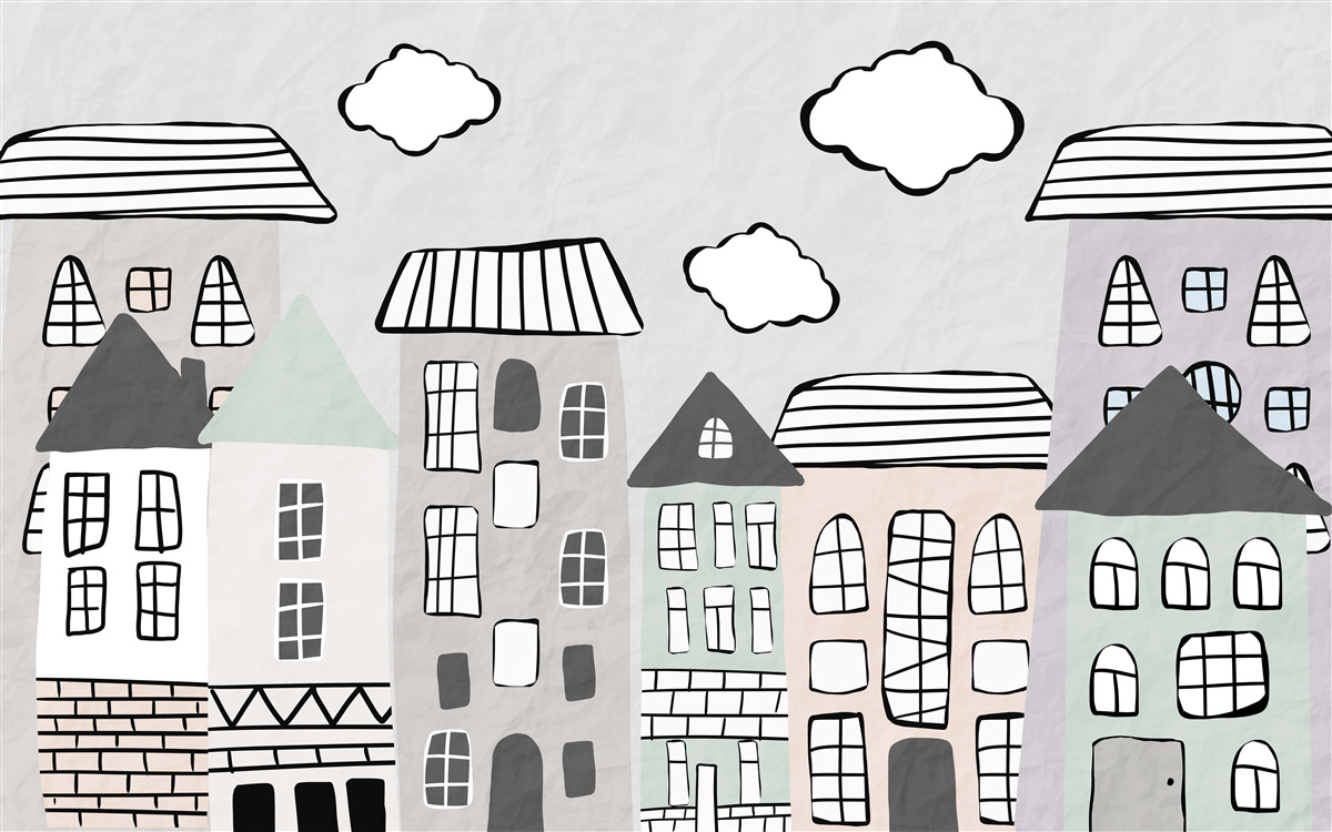 Fotobehang huizen getekend zonder veel moeite