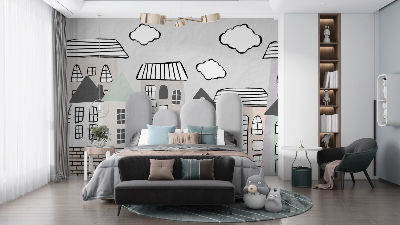 Fotobehang huizen getekend zonder veel moeite