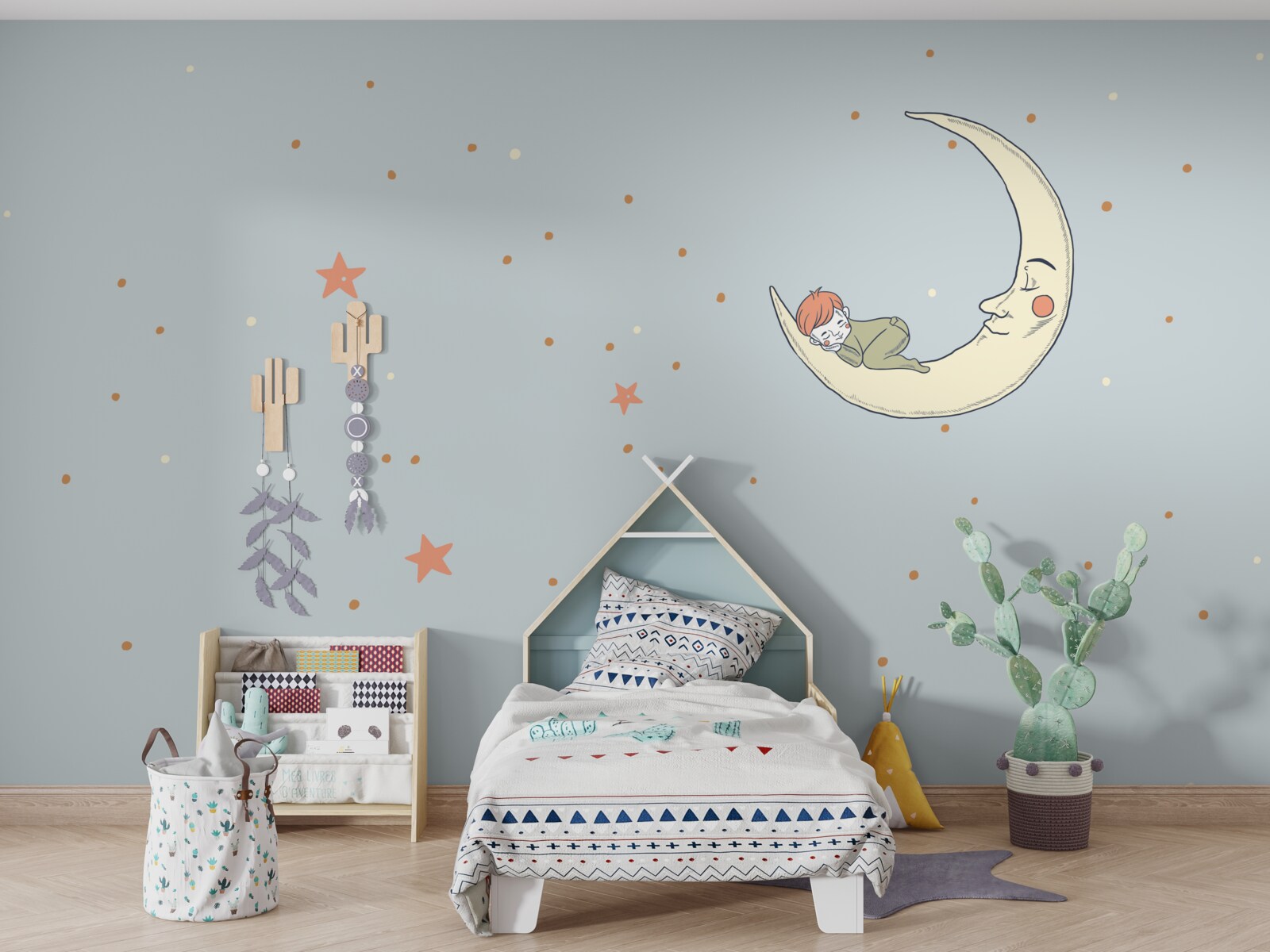 Fotobehang het kind valt in slaap in het maanlicht