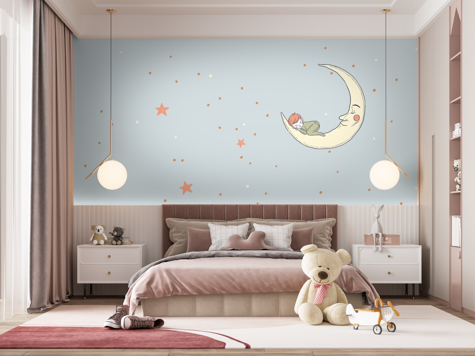 Fotobehang het kind valt in slaap in het maanlicht