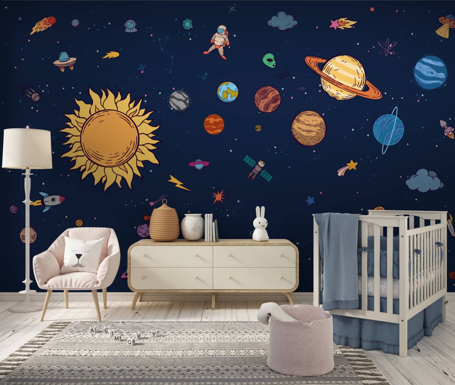 Fotobehang tussen de planeten, in de ruimte, is de mens