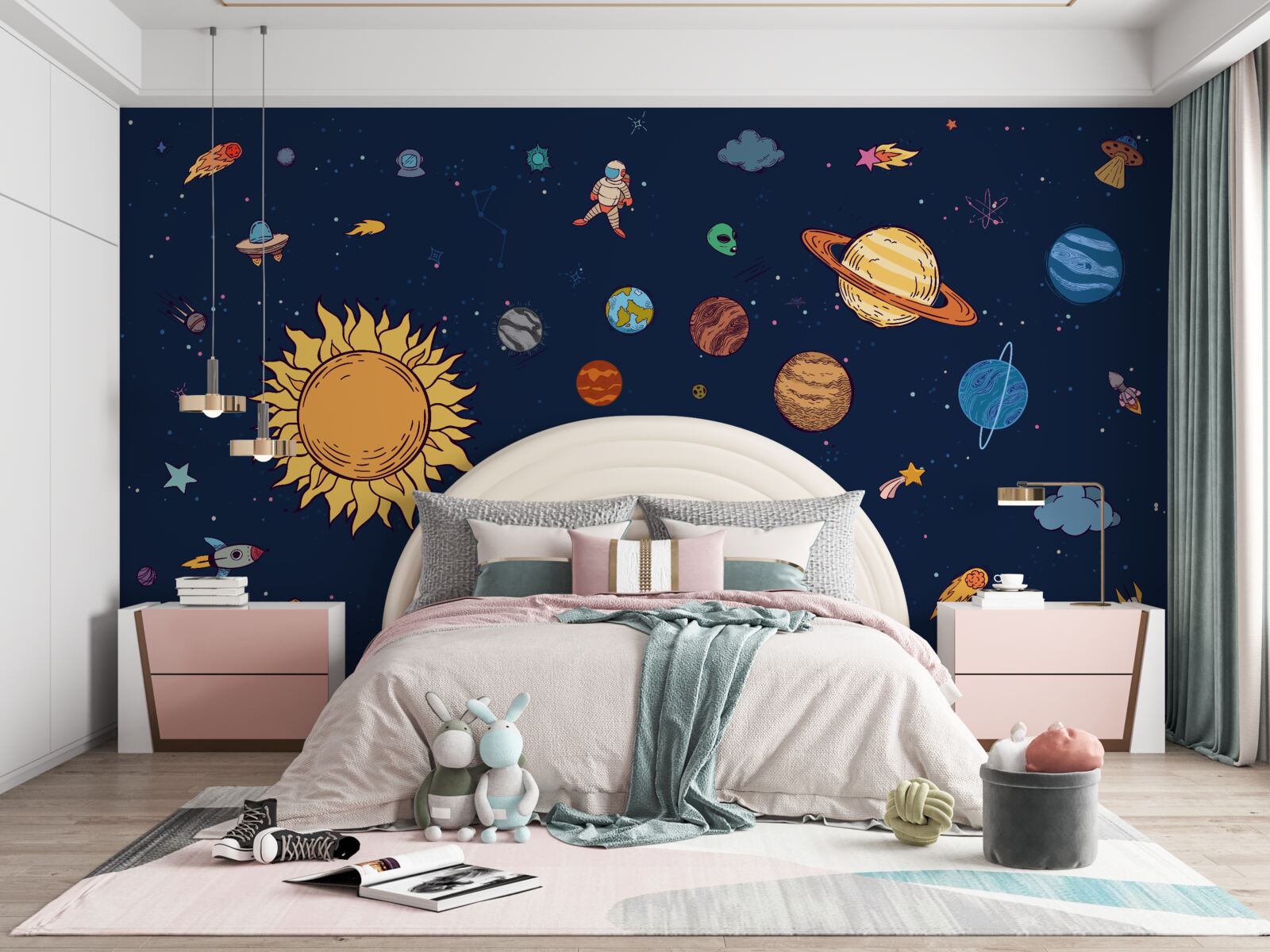 Fotobehang tussen de planeten, in de ruimte, is de mens