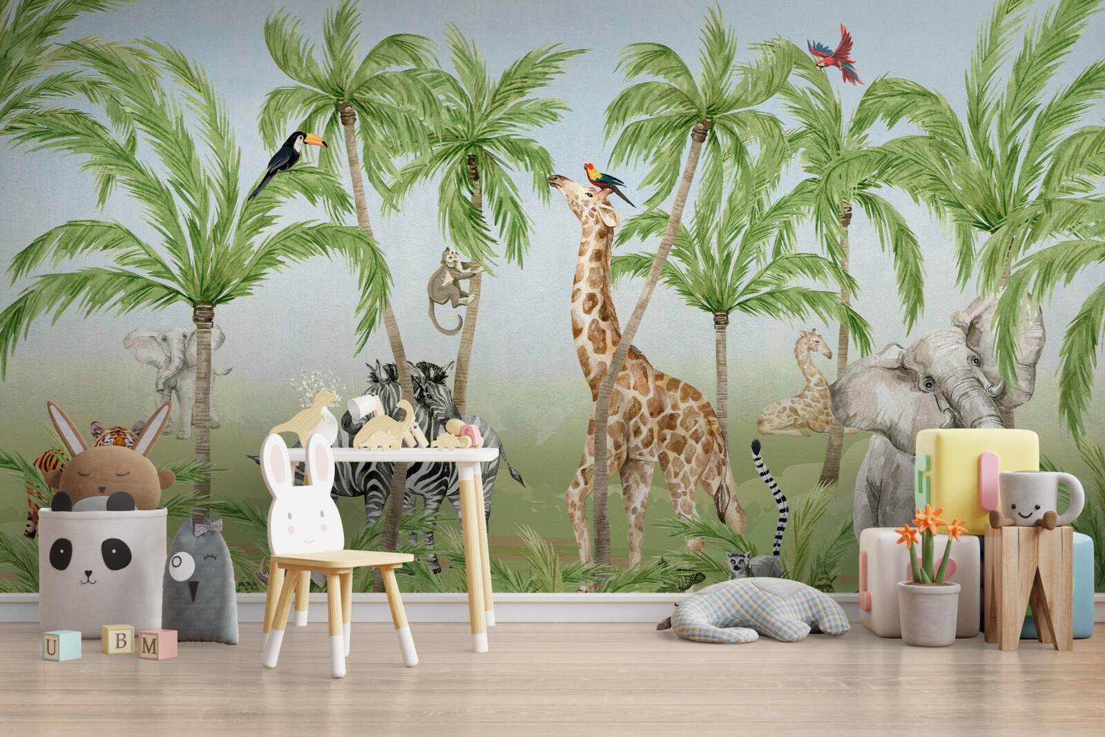 Fotobehang wezens wandelen door een tropisch oerwoud