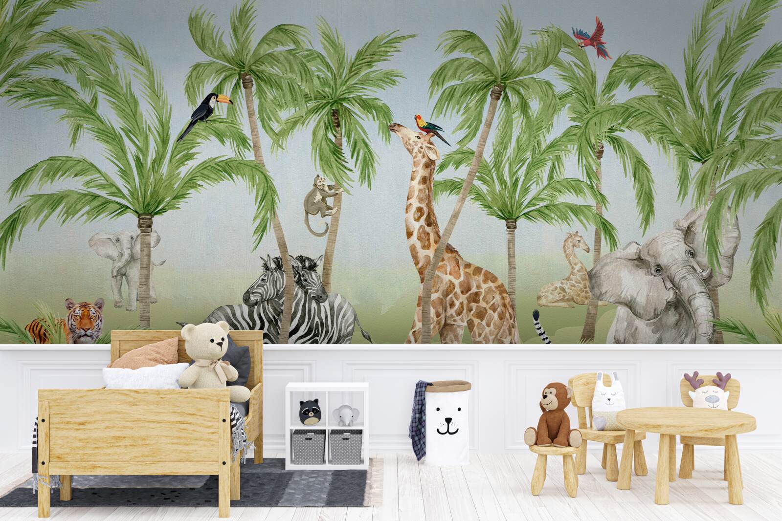 Fotobehang wezens wandelen door een tropisch oerwoud