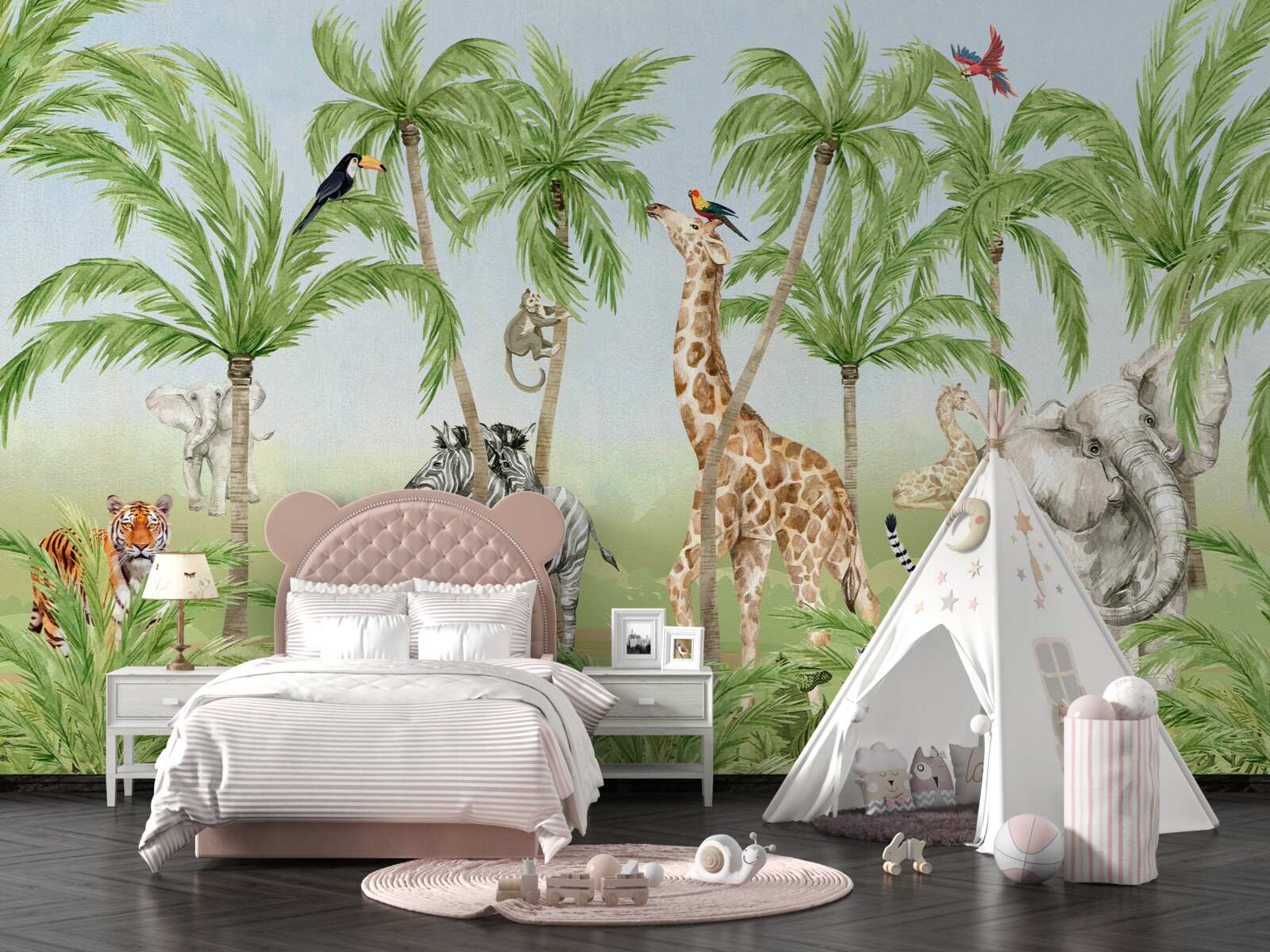 Fotobehang wezens wandelen door een tropisch oerwoud