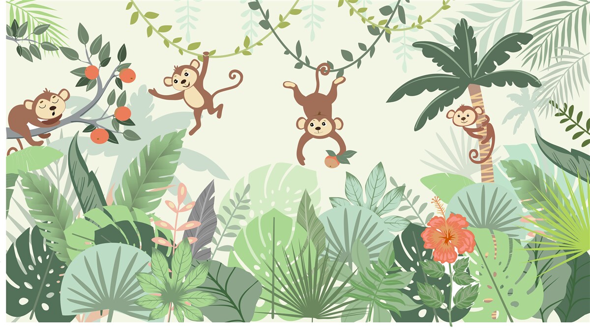 Fotobehang wilde capriolen van de kleine aapjes