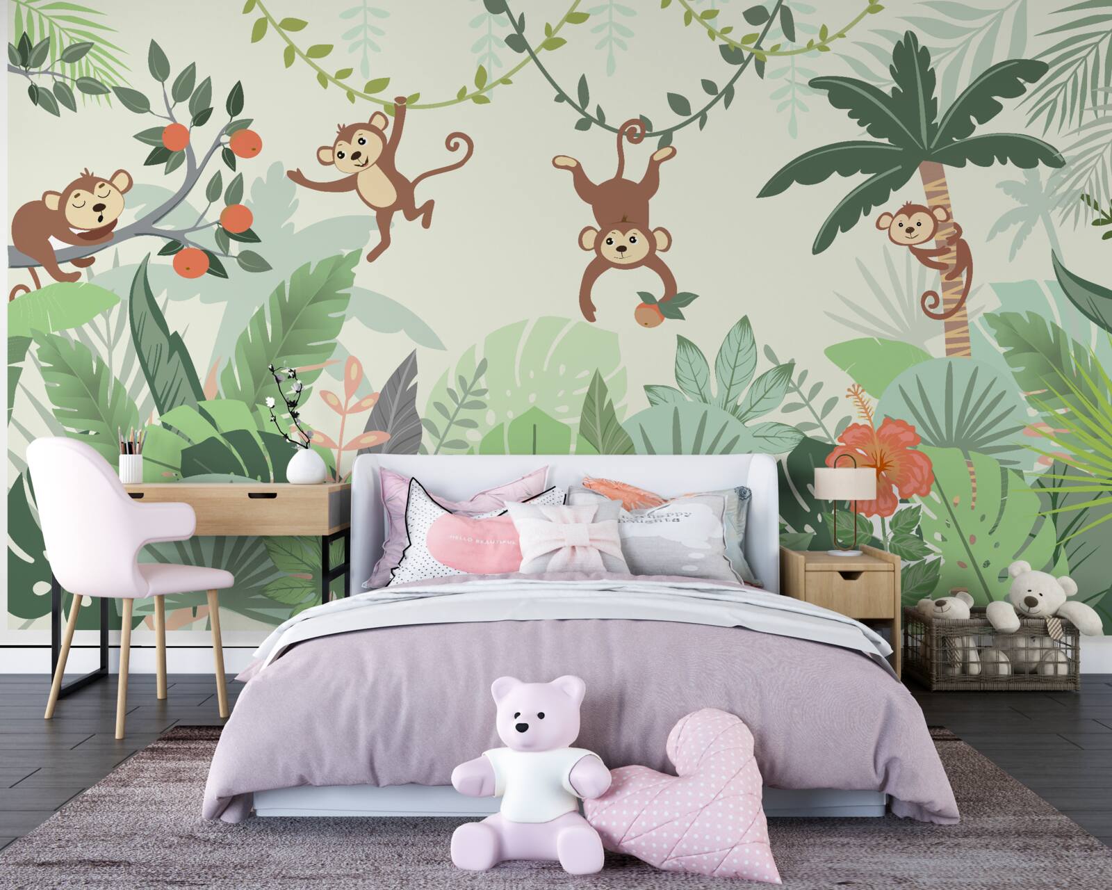 Fotobehang wilde capriolen van de kleine aapjes