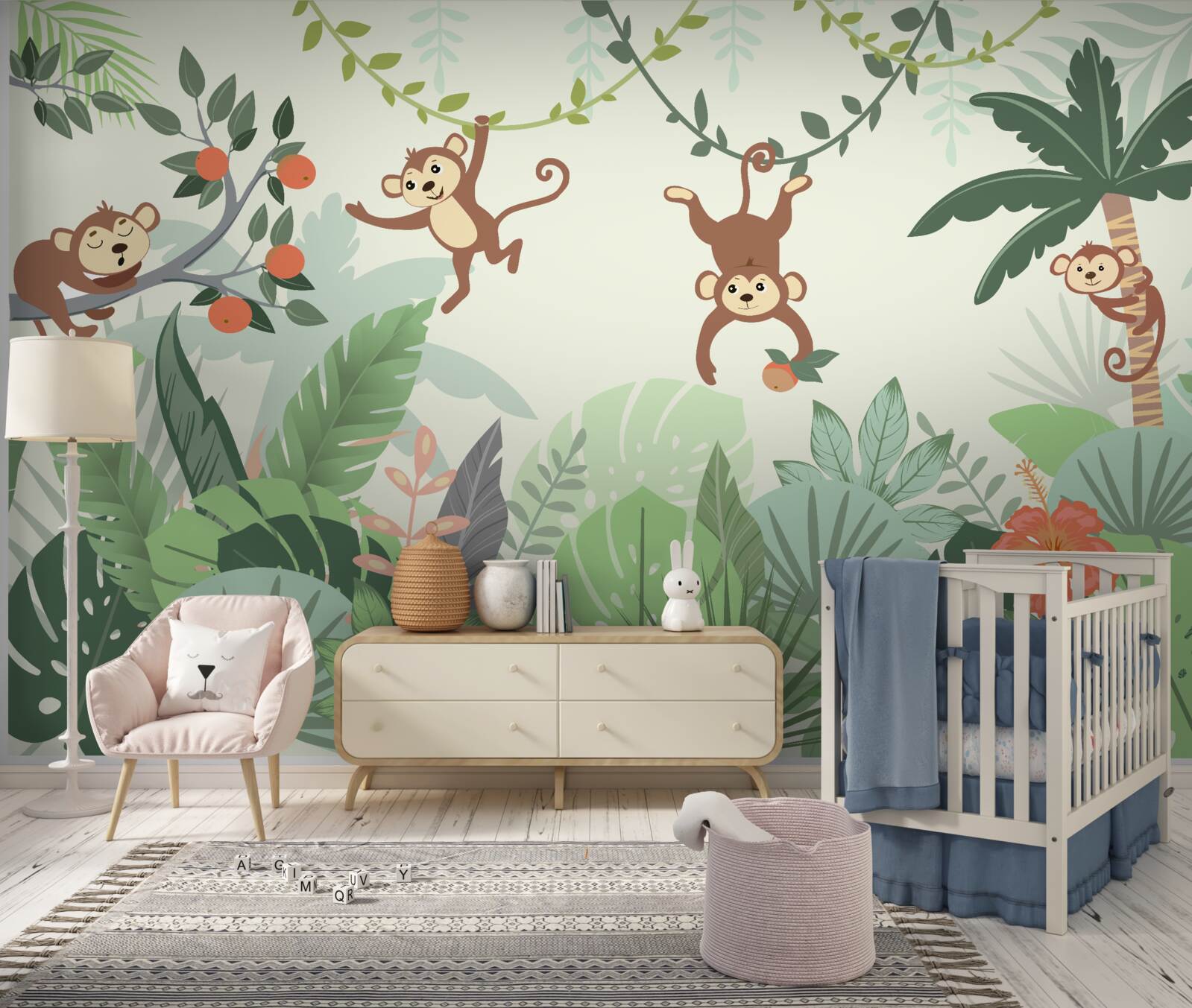 Fotobehang wilde capriolen van de kleine aapjes