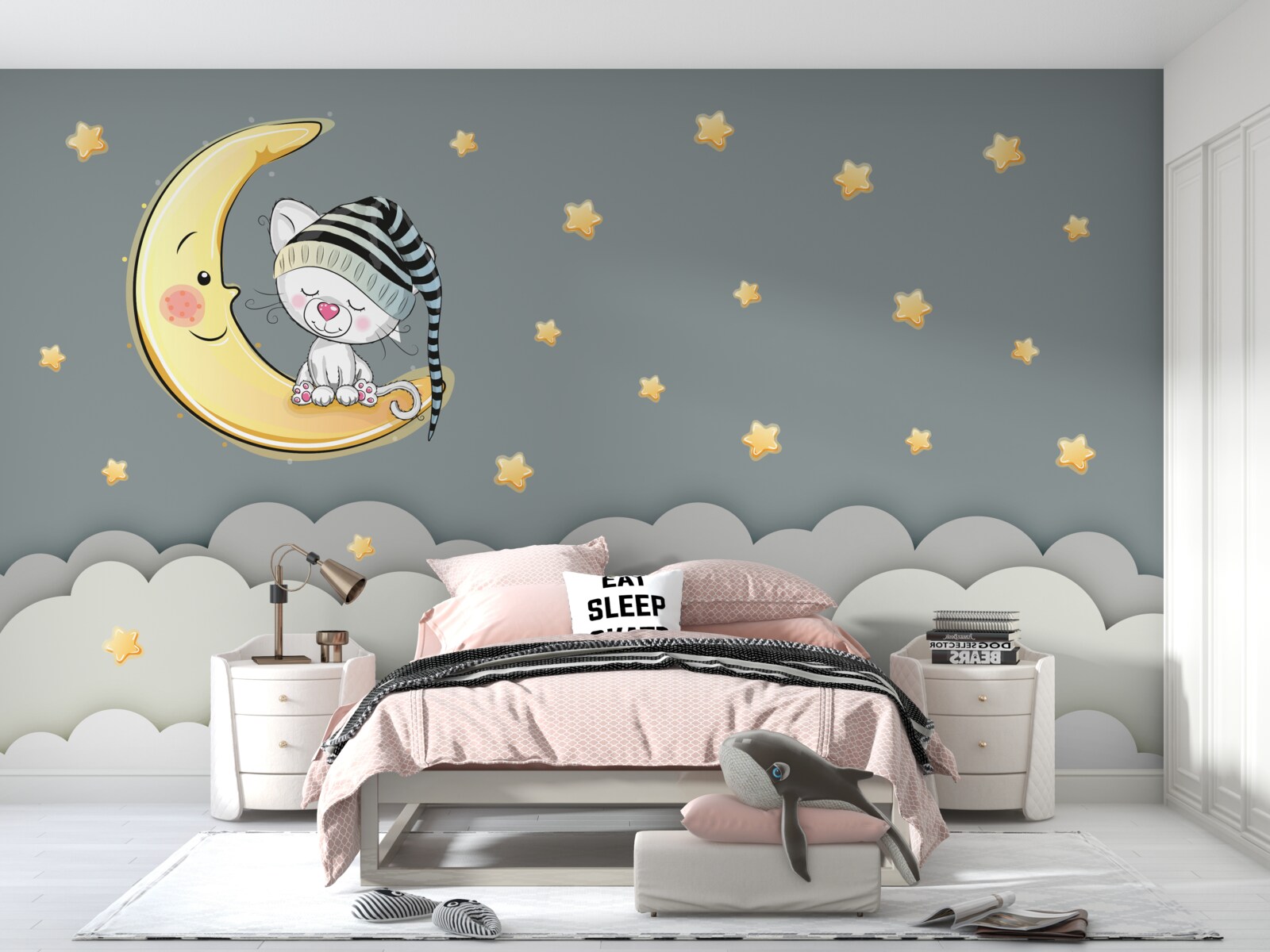 Fotobehang klein pluisje in hoofddeksel op aardse satelliet