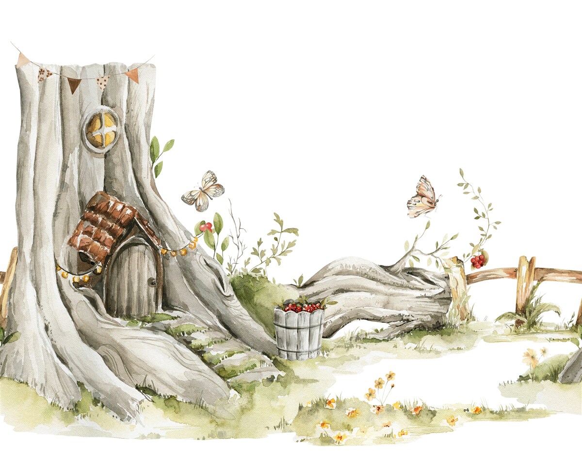 Fotobehang de ingang van de houten woning van de bosbewoner