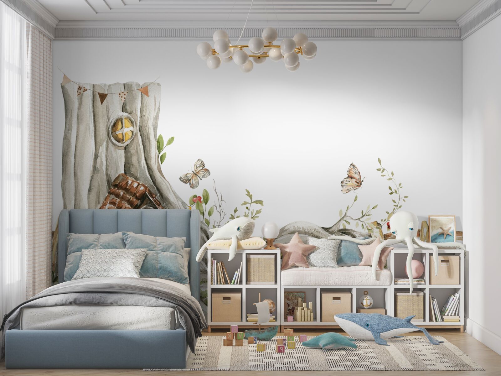 Fotobehang de ingang van de houten woning van de bosbewoner