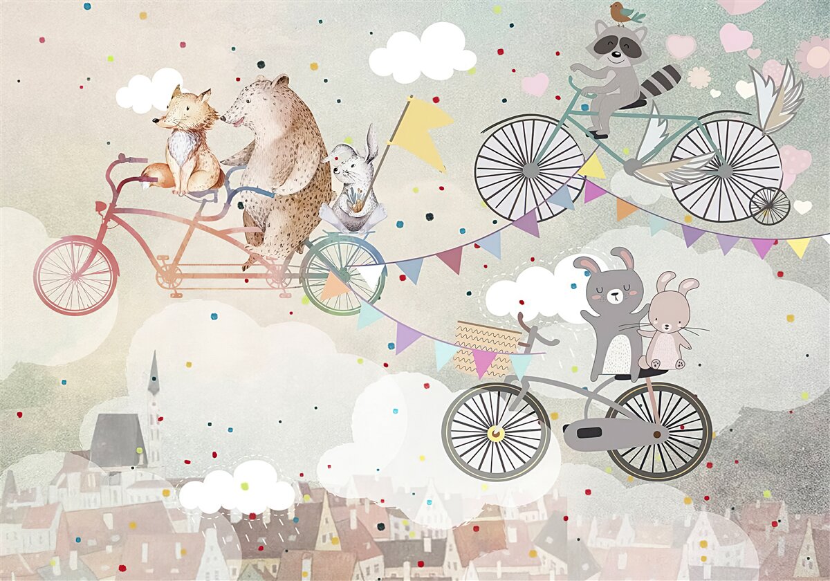 Fotobehang schepsels op tweewielers