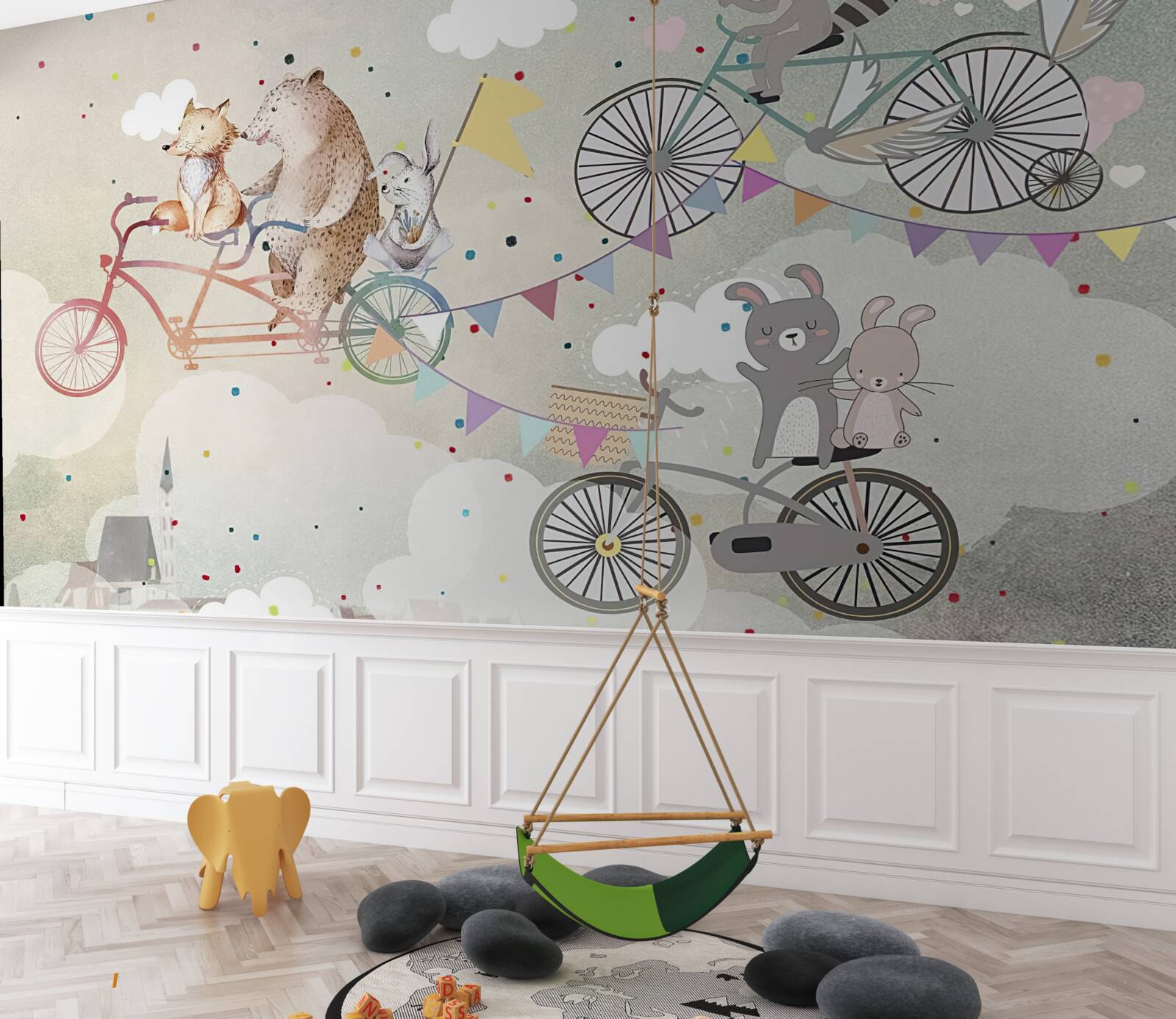 Fotobehang schepsels op tweewielers