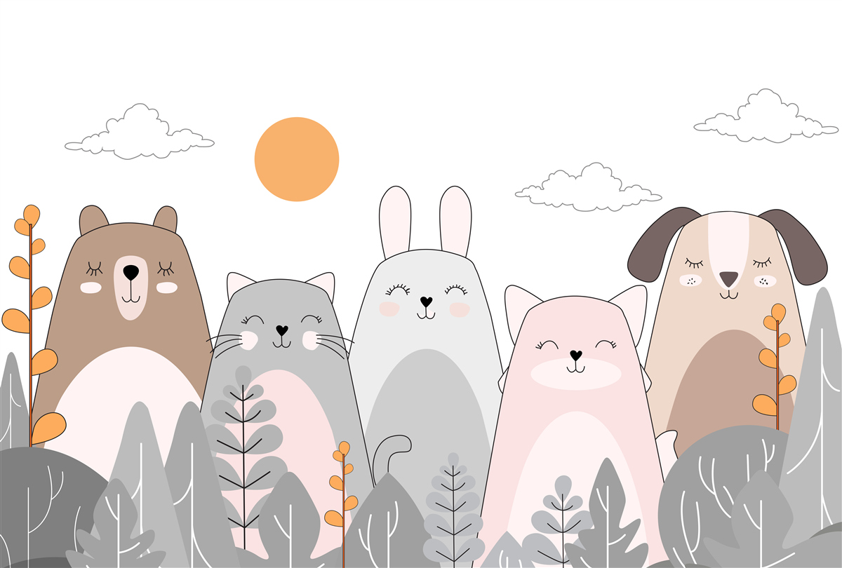 Fotobehang vijf vrolijk lachende dieren