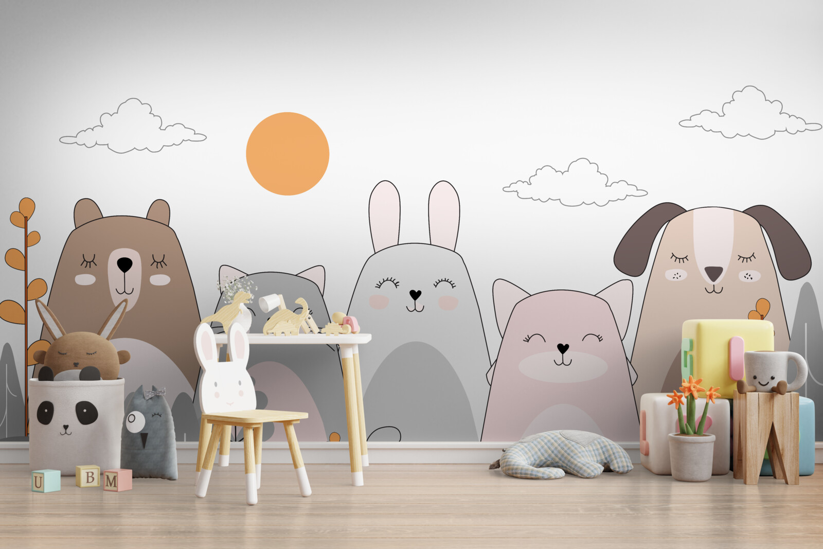 Fotobehang vijf vrolijk lachende dieren