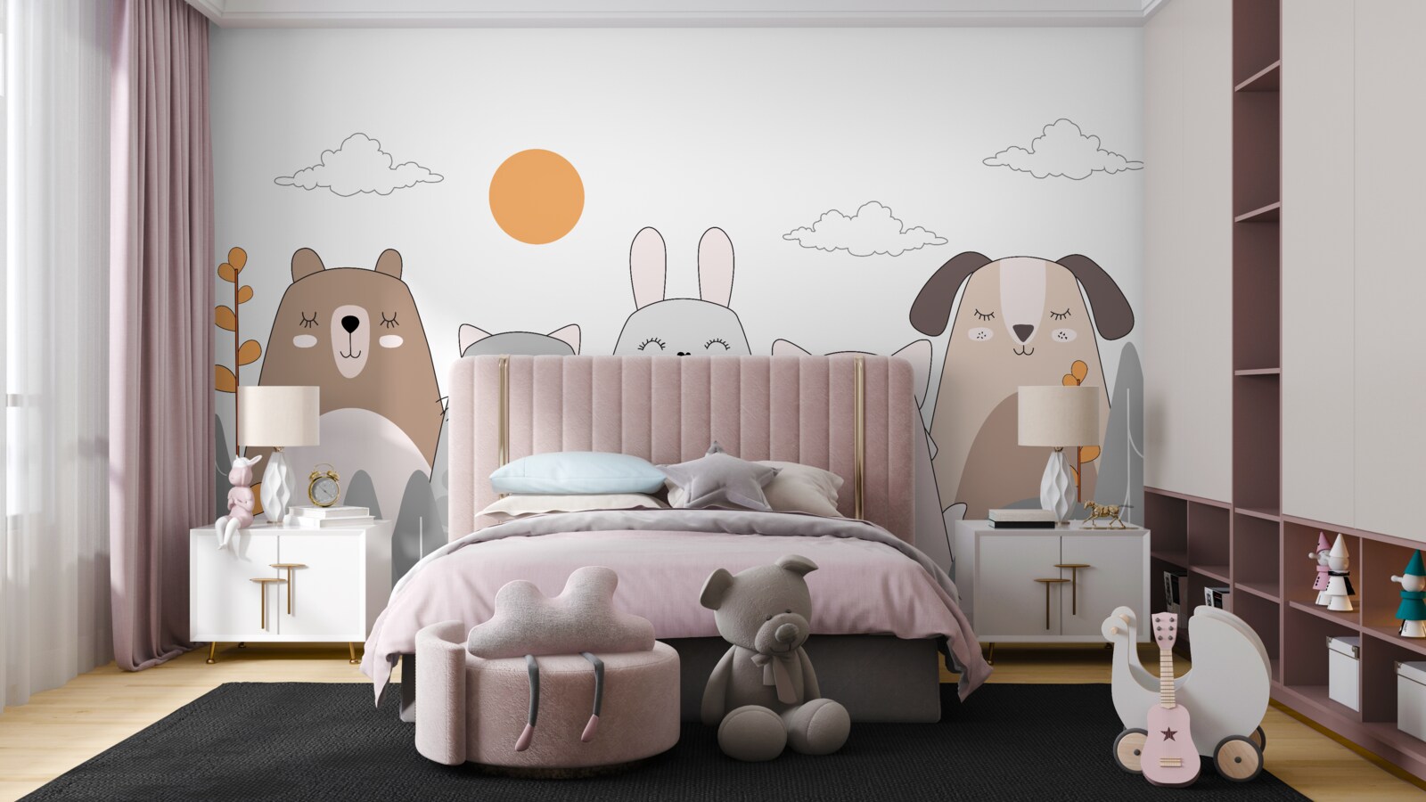 Fotobehang vijf vrolijk lachende dieren