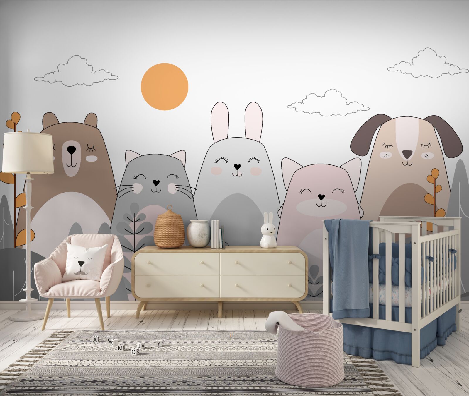 Fotobehang vijf vrolijk lachende dieren