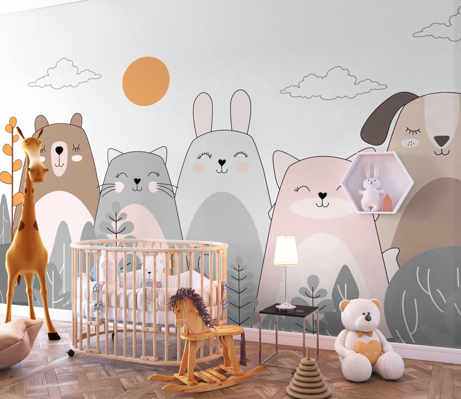 Fotobehang vijf vrolijk lachende dieren