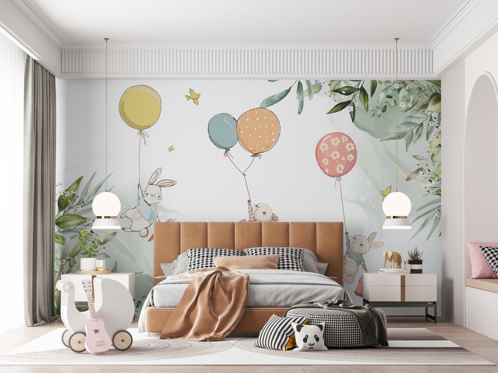 Fotobehang konijnen drijvend op ballonnen